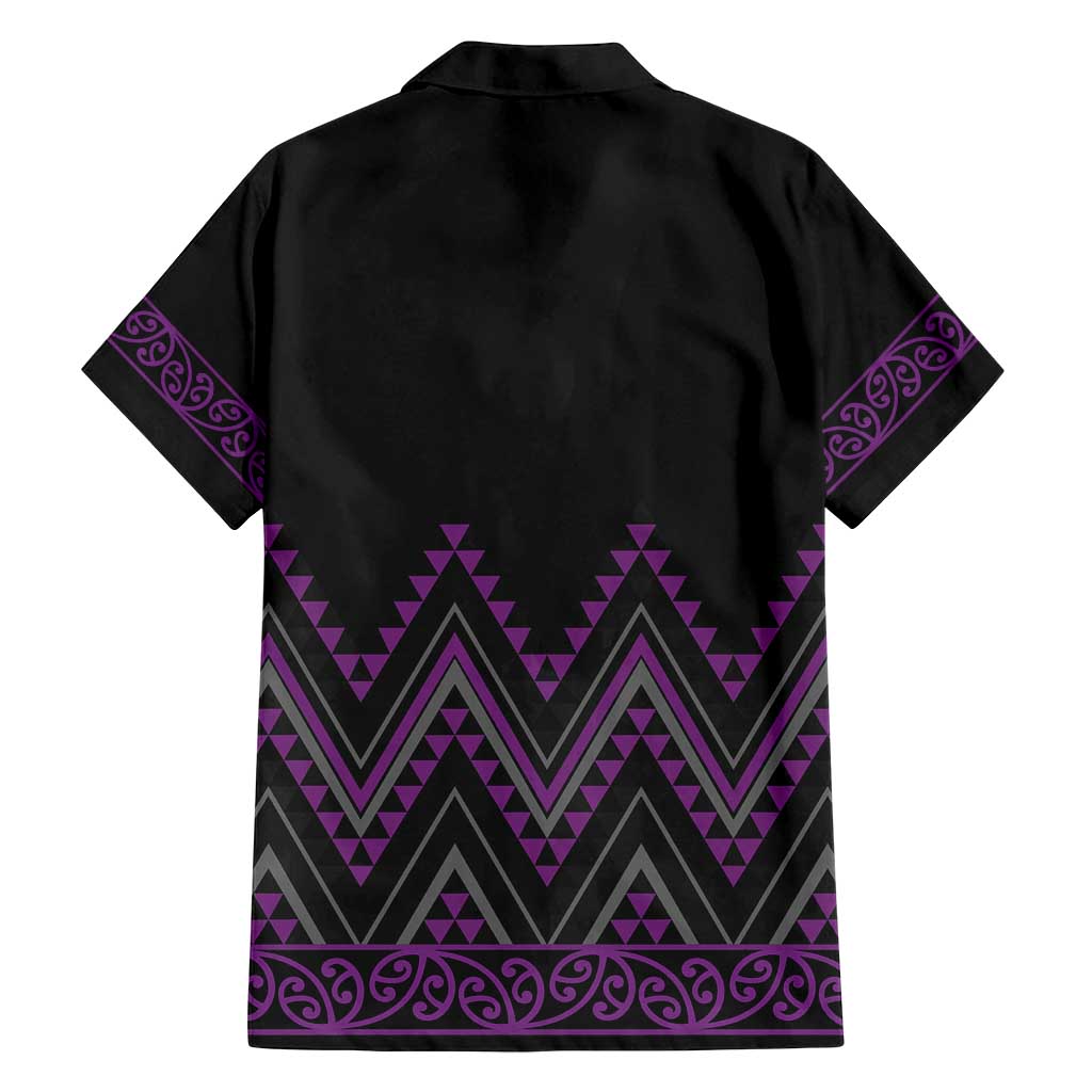 Purple Aotearoa Mangopare Kowhaiwhai and Niho Taniwha Family Matching Off Shoulder Short Dress and Hawaiian Shirt Maori New Zealand