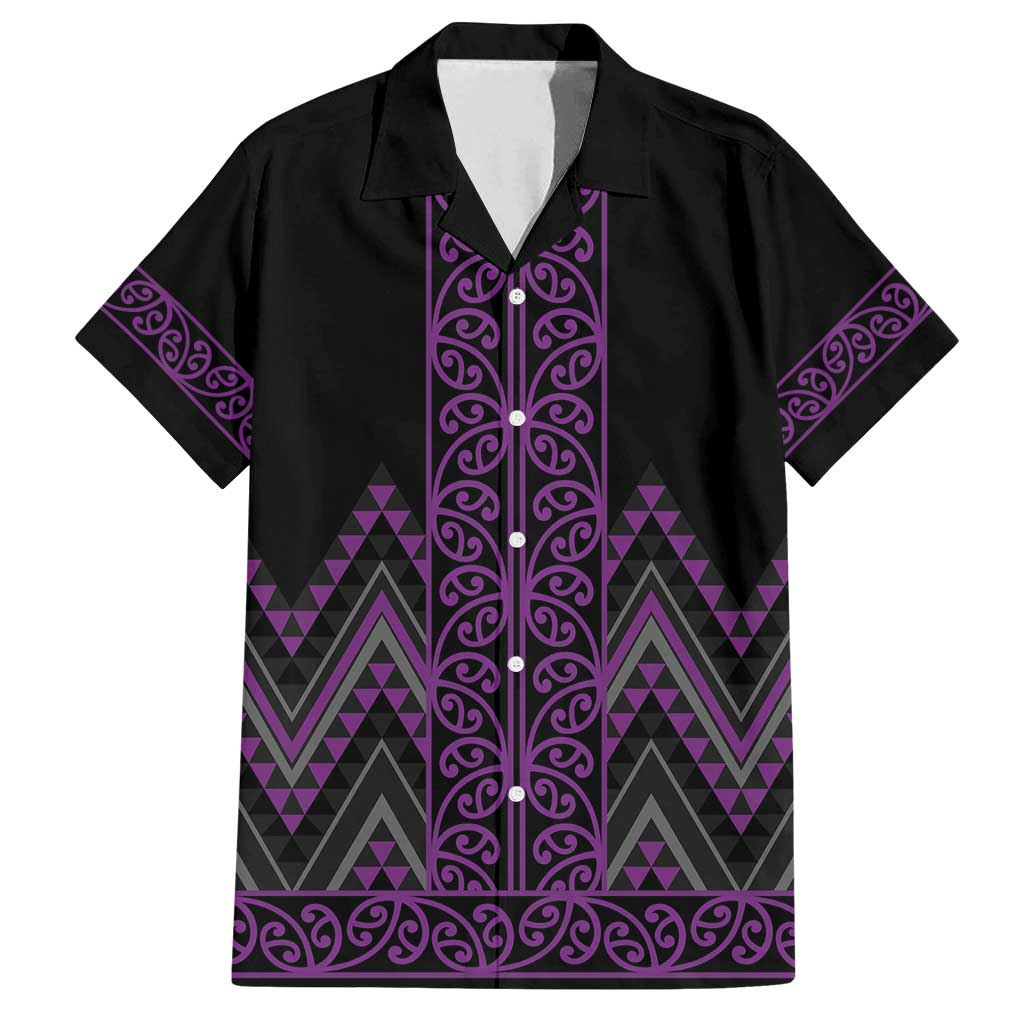 Purple Aotearoa Mangopare Kowhaiwhai and Niho Taniwha Family Matching Puletasi and Hawaiian Shirt Maori New Zealand
