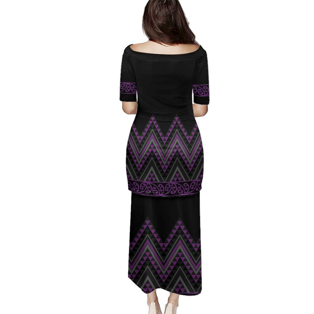 Purple Aotearoa Mangopare Kowhaiwhai and Niho Taniwha Family Matching Puletasi and Hawaiian Shirt Maori New Zealand