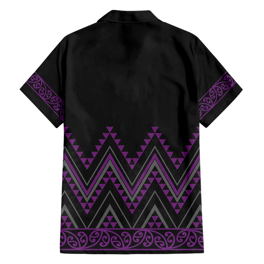 Purple Aotearoa Mangopare Kowhaiwhai and Niho Taniwha Family Matching Short Sleeve Bodycon Dress and Hawaiian Shirt Maori New Zealand