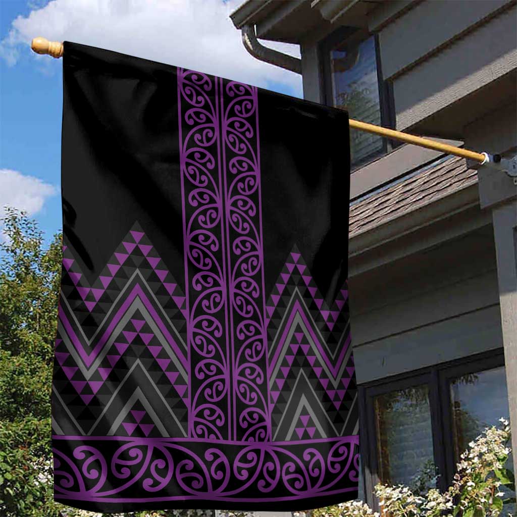 Purple Aotearoa Mangopare Kowhaiwhai and Niho Taniwha Garden Flag Maori New Zealand
