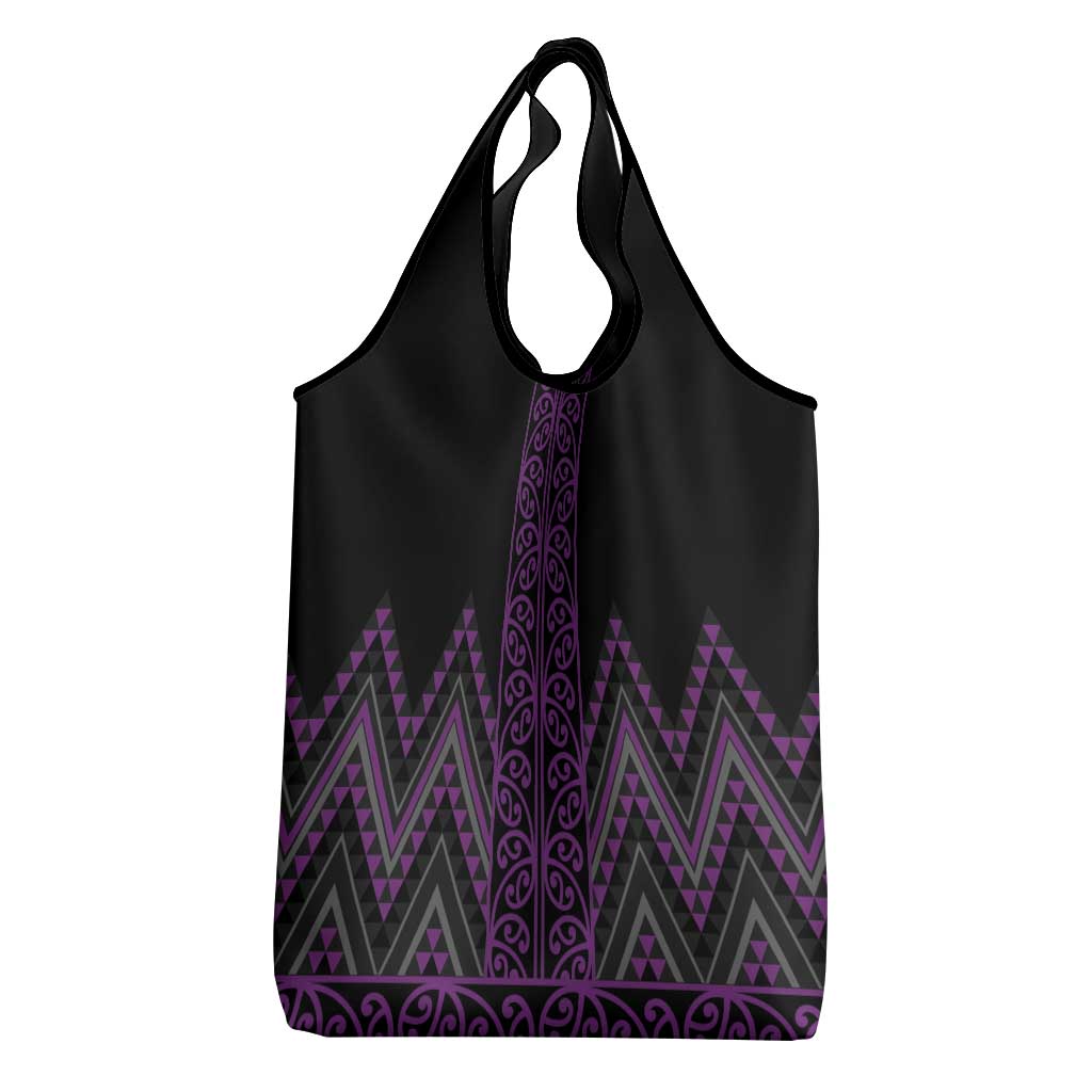 Purple Aotearoa Mangopare Kowhaiwhai and Niho Taniwha Grocery Bag Maori New Zealand
