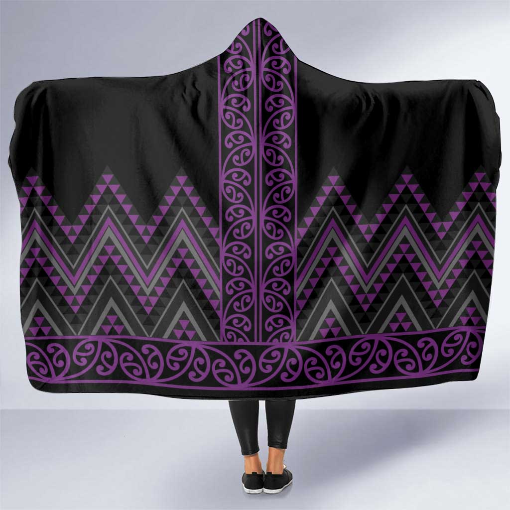 Purple Aotearoa Mangopare Kowhaiwhai and Niho Taniwha Hooded Blanket Maori New Zealand