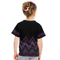Purple Aotearoa Mangopare Kowhaiwhai and Niho Taniwha Kid T Shirt Maori New Zealand