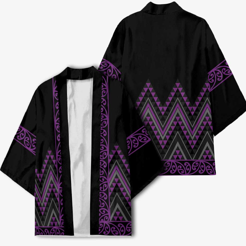 Purple Aotearoa Mangopare Kowhaiwhai Niho Taniwha Kimono Maori New Zealand - Polynesian Pride