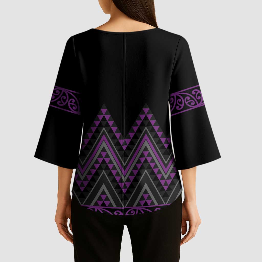 Purple Aotearoa Mangopare Kowhaiwhai Niho Taniwha Kimono Sleeve Blouse Maori New Zealand - Polynesian Pride
