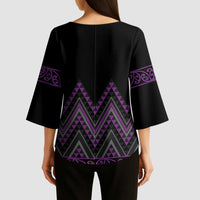 Purple Aotearoa Mangopare Kowhaiwhai Niho Taniwha Kimono Sleeve Blouse Maori New Zealand - Polynesian Pride