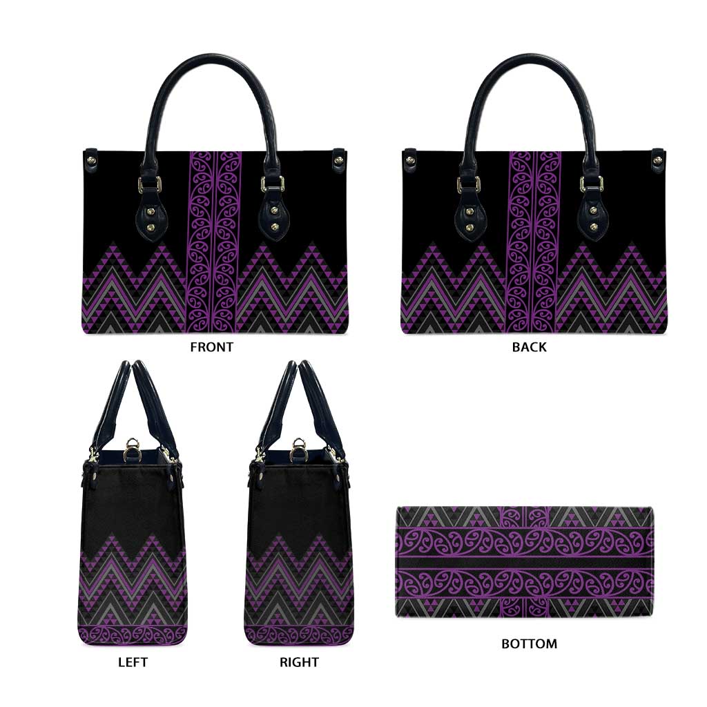 Purple Aotearoa Mangopare Kowhaiwhai Niho Taniwha Leather Bag Maori New Zealand - Polynesian Pride