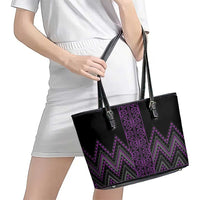 Purple Aotearoa Mangopare Kowhaiwhai and Niho Taniwha Leather Tote Bag Maori New Zealand