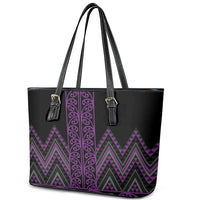 Purple Aotearoa Mangopare Kowhaiwhai and Niho Taniwha Leather Tote Bag Maori New Zealand