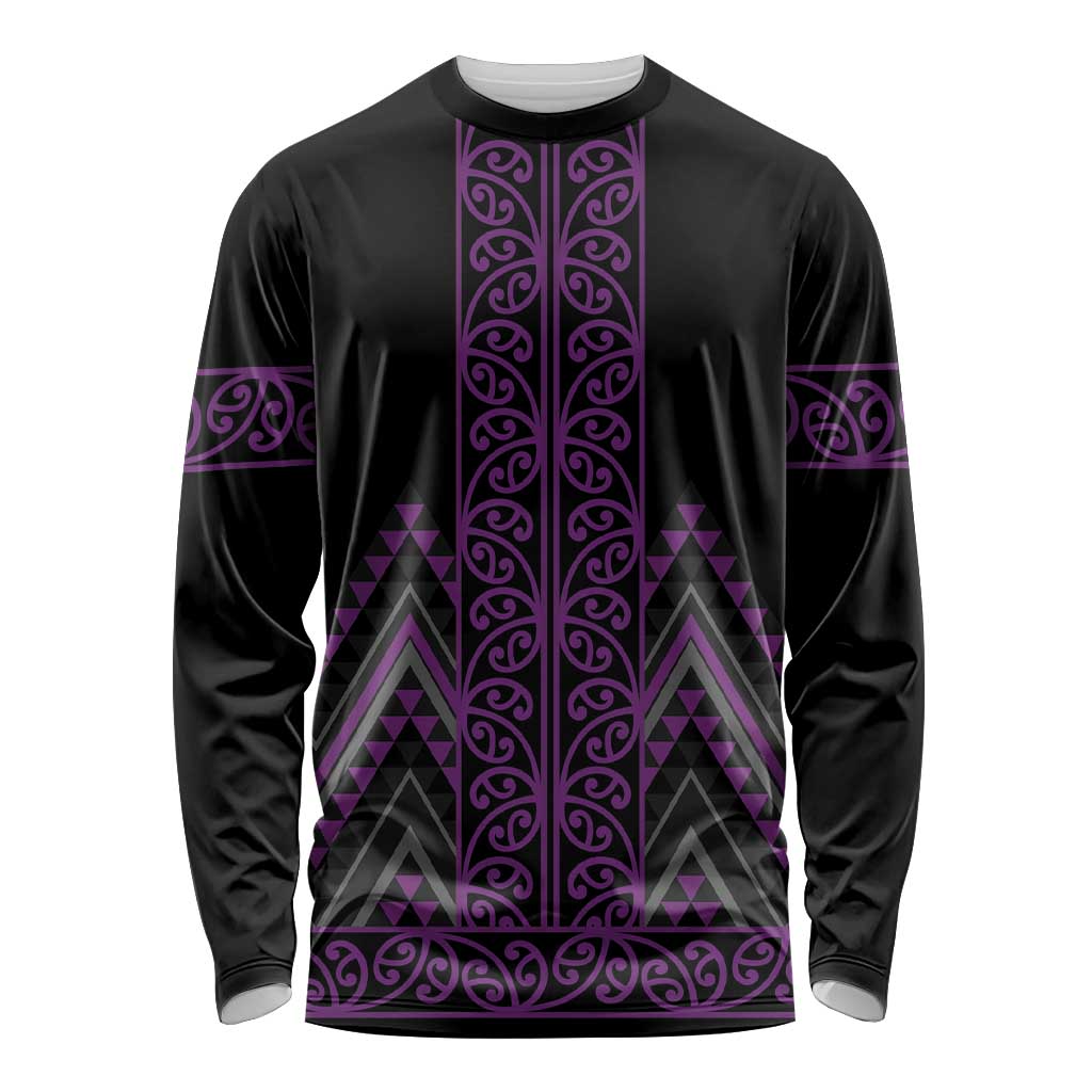 Purple Aotearoa Mangopare Kowhaiwhai and Niho Taniwha Long Sleeve Shirt Maori New Zealand