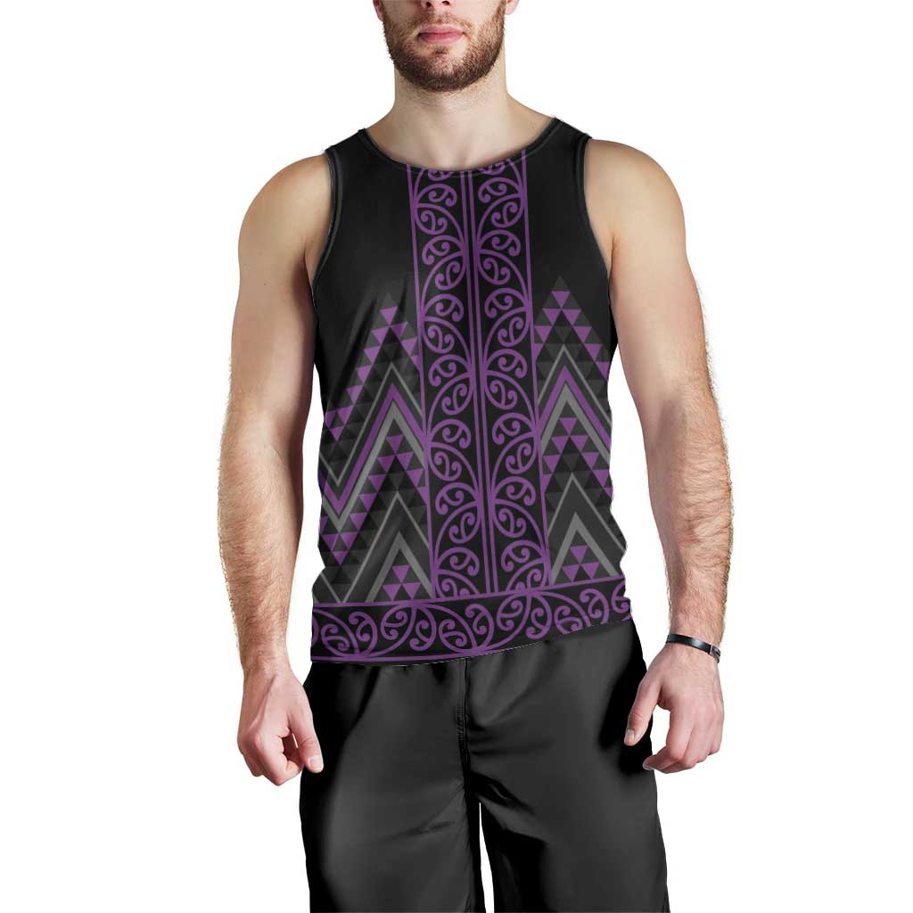 Purple Aotearoa Mangopare Kowhaiwhai and Niho Taniwha Men Tank Top Maori New Zealand