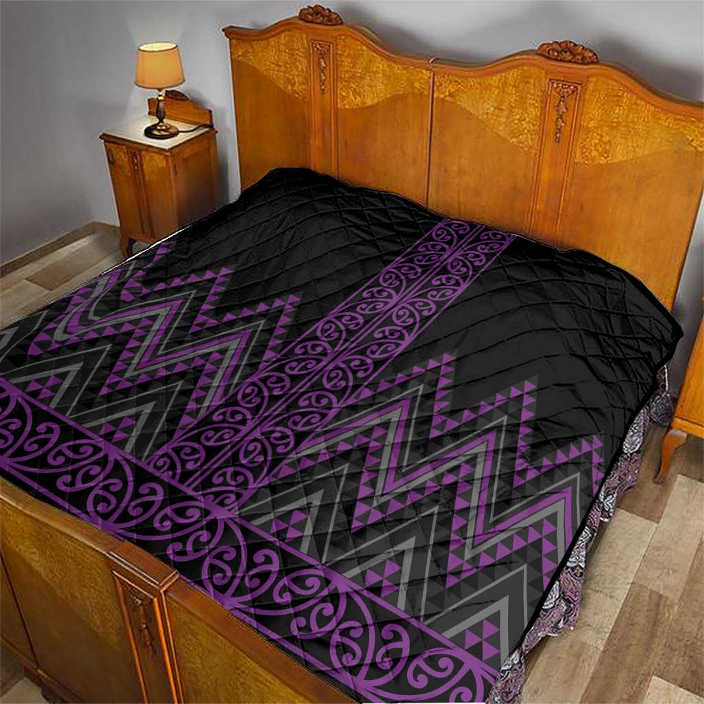 Purple Aotearoa Mangopare Kowhaiwhai and Niho Taniwha Quilt Maori New Zealand