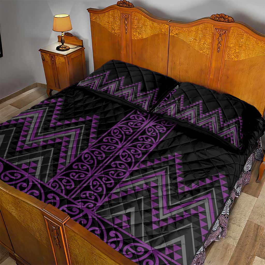 Purple Aotearoa Mangopare Kowhaiwhai and Niho Taniwha Quilt Bed Set Maori New Zealand
