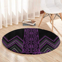 Purple Aotearoa Mangopare Kowhaiwhai and Niho Taniwha Round Carpet Maori New Zealand
