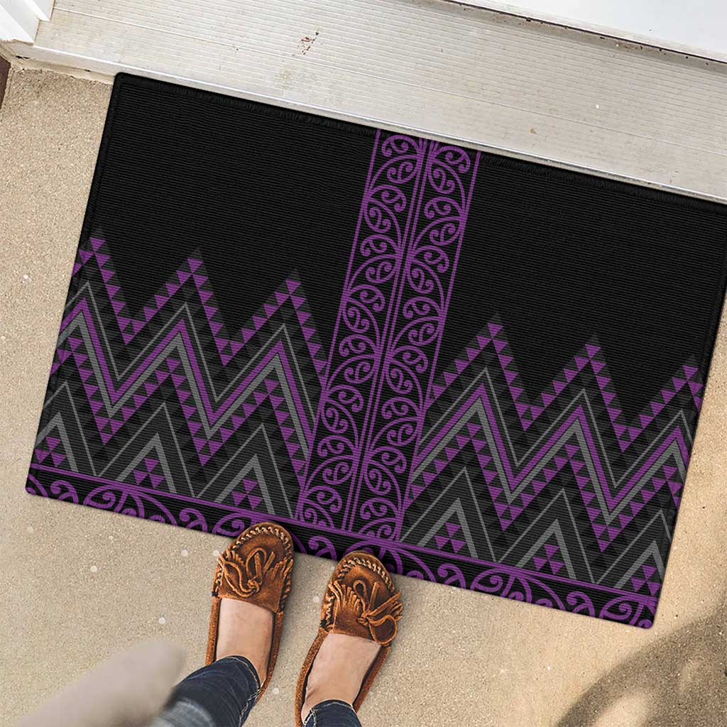 Purple Aotearoa Mangopare Kowhaiwhai and Niho Taniwha Rubber Doormat Maori New Zealand