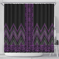 Purple Aotearoa Mangopare Kowhaiwhai and Niho Taniwha Shower Curtain Maori New Zealand