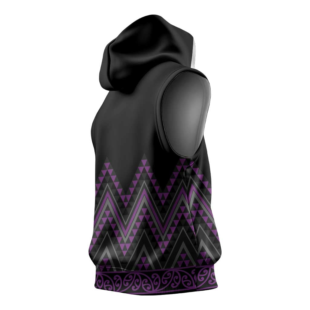 Purple Aotearoa Mangopare Kowhaiwhai Niho Taniwha Sleeveless Hoodie Maori New Zealand - Polynesian Pride
