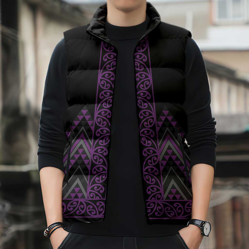 Purple Aotearoa Mangopare Kowhaiwhai Niho Taniwha Sleeveless Puffer Jacket Maori New Zealand - Polynesian Pride