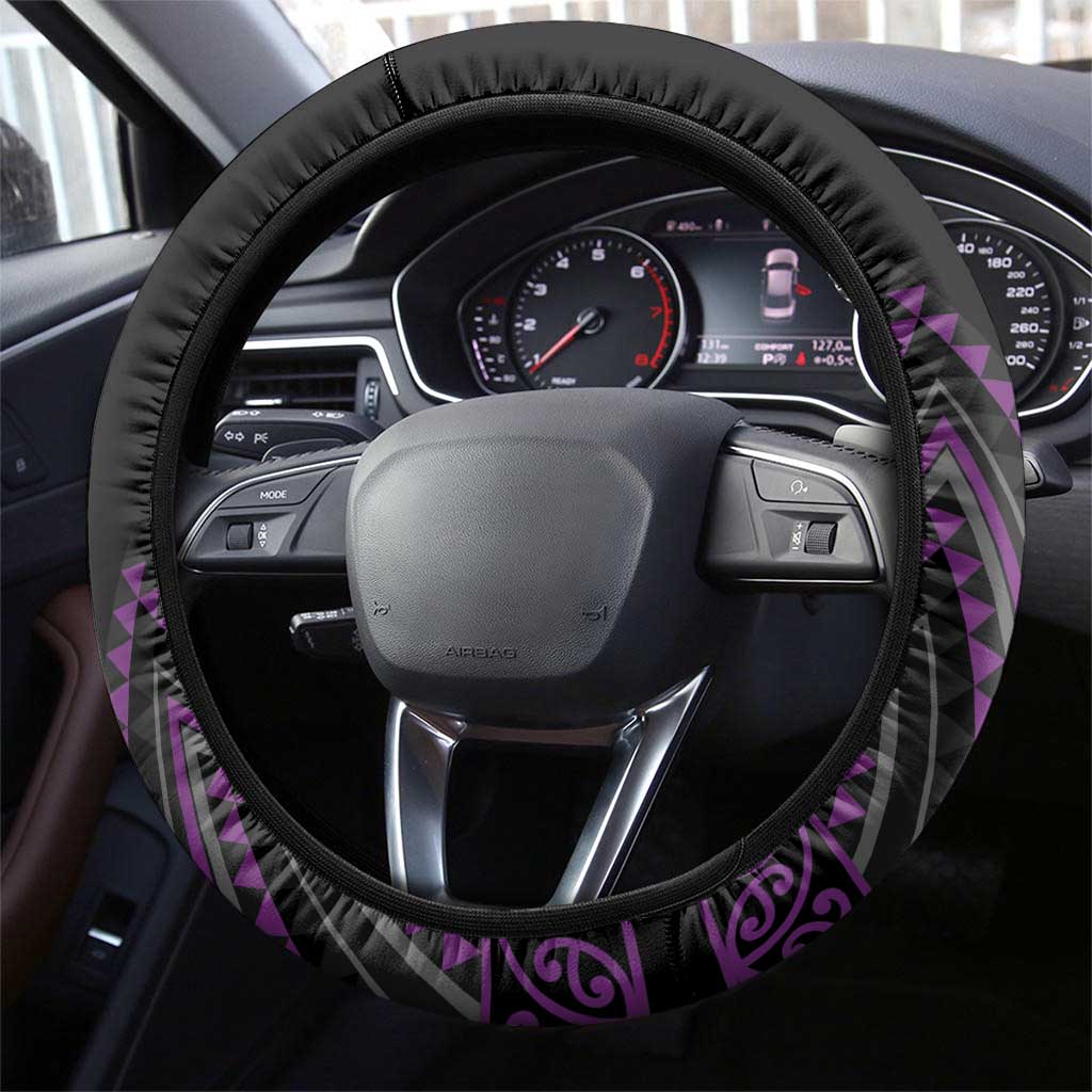 Purple Aotearoa Mangopare Kowhaiwhai and Niho Taniwha Steering Wheel Cover Maori New Zealand