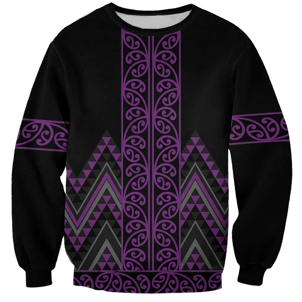 Purple Aotearoa Mangopare Kowhaiwhai and Niho Taniwha Sweatshirt Maori New Zealand