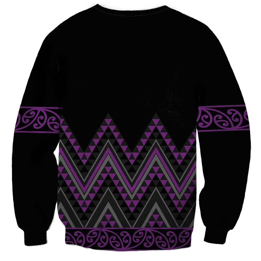 Purple Aotearoa Mangopare Kowhaiwhai and Niho Taniwha Sweatshirt Maori New Zealand