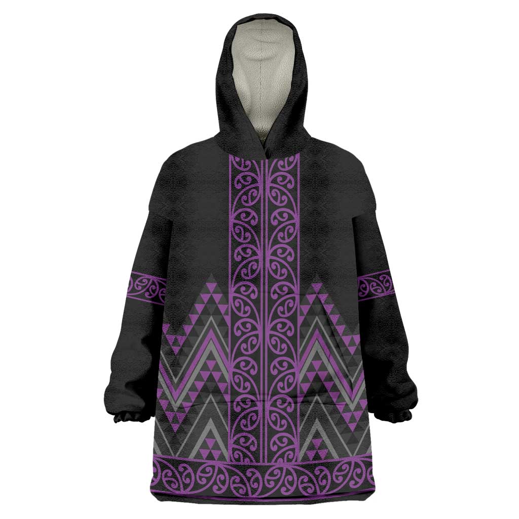 Purple Aotearoa Mangopare Kowhaiwhai and Niho Taniwha Wearable Blanket Hoodie Maori New Zealand