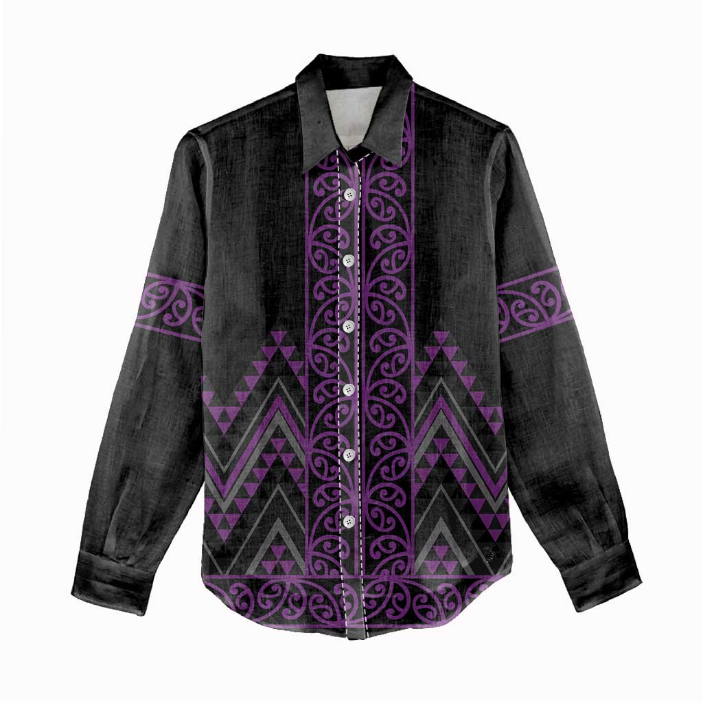 Purple Aotearoa Mangopare Kowhaiwhai and Niho Taniwha Women Casual Shirt Maori New Zealand