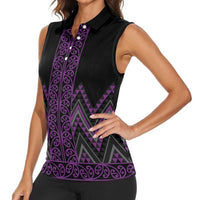 Purple Aotearoa Mangopare Kowhaiwhai and Niho Taniwha Women Sleeveless Polo Shirt Maori New Zealand