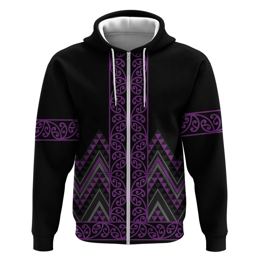 Purple Aotearoa Mangopare Kowhaiwhai and Niho Taniwha Zip Hoodie Maori New Zealand