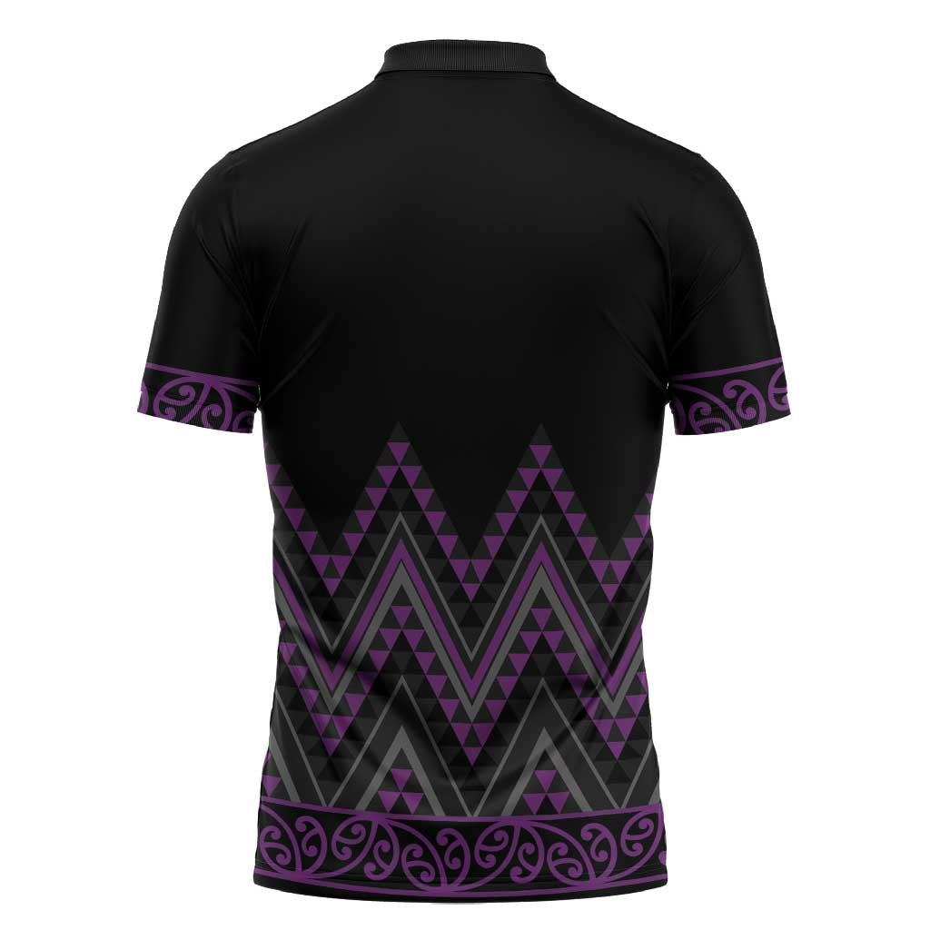 Purple Aotearoa Mangopare Kowhaiwhai Niho Taniwha Zipper Polo Shirt Maori New Zealand - Polynesian Pride