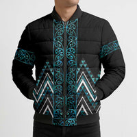 Paua Shell Aotearoa Mangopare Kowhaiwhai Niho Taniwha Bomber Puffer Jacket Maori New Zealand - Polynesian Pride