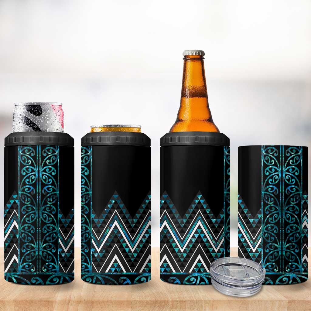Paua Shell Aotearoa Mangopare Kowhaiwhai and Niho Taniwha 4 in 1 Can Cooler Tumbler Maori New Zealand