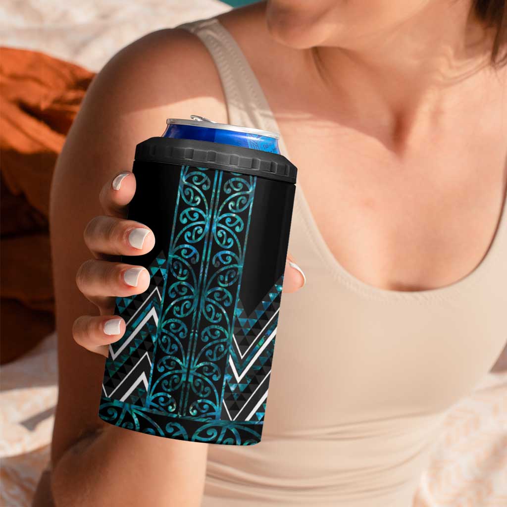 Paua Shell Aotearoa Mangopare Kowhaiwhai and Niho Taniwha 4 in 1 Can Cooler Tumbler Maori New Zealand