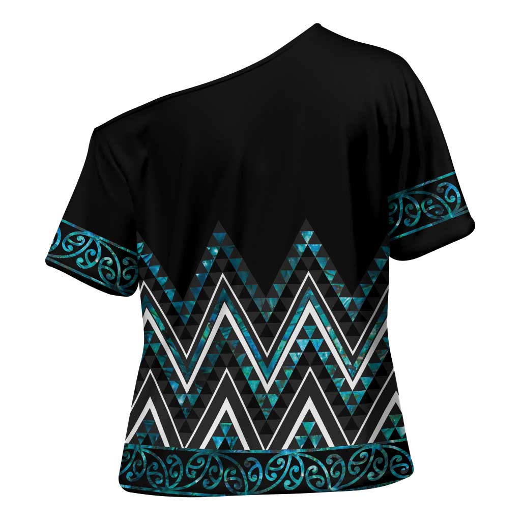 Paua Shell Aotearoa Mangopare Kowhaiwhai Niho Taniwha Cross Shoulder Shirt Maori New Zealand - Polynesian Pride