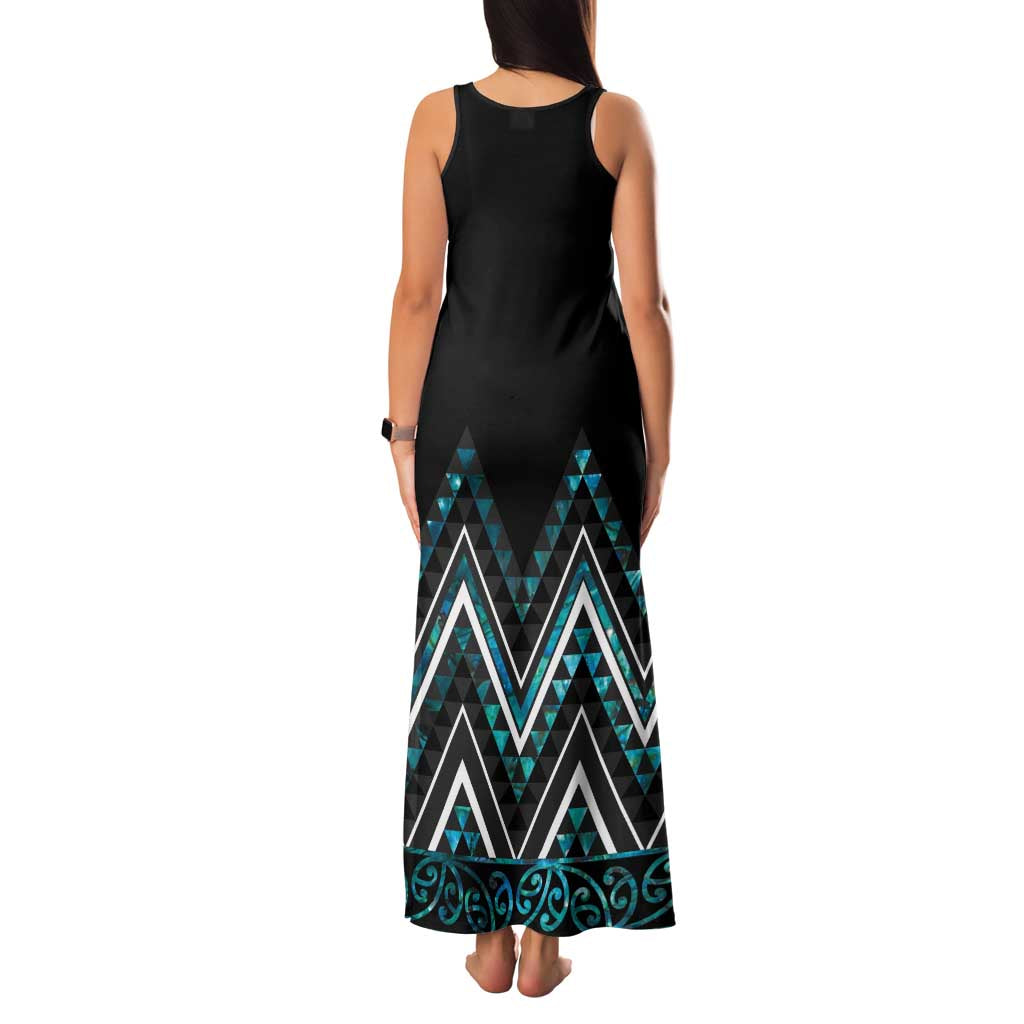 Paua Shell Aotearoa Mangopare Kowhaiwhai and Niho Taniwha Family Matching Tank Maxi Dress and Hawaiian Shirt Maori New Zealand