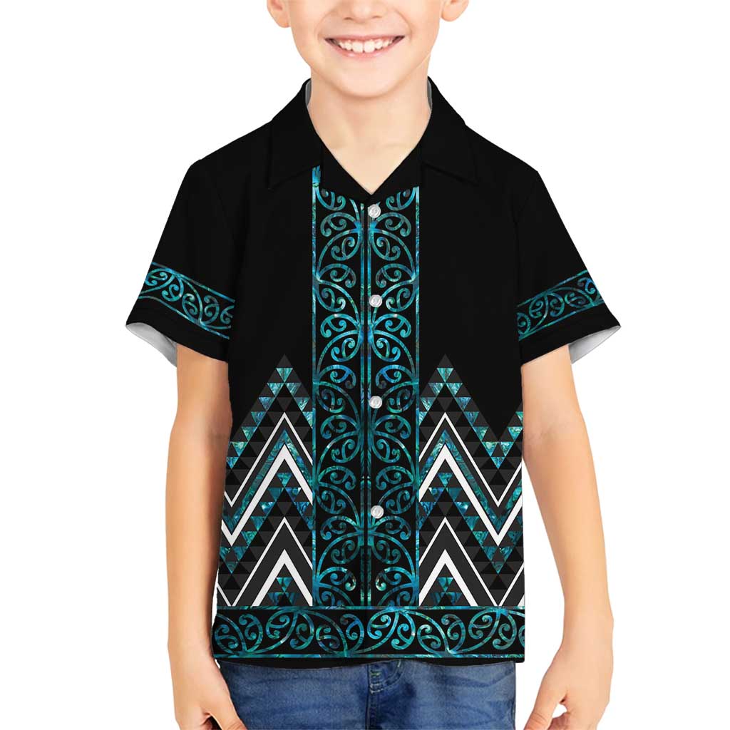 Paua Shell Aotearoa Mangopare Kowhaiwhai and Niho Taniwha Family Matching Tank Maxi Dress and Hawaiian Shirt Maori New Zealand