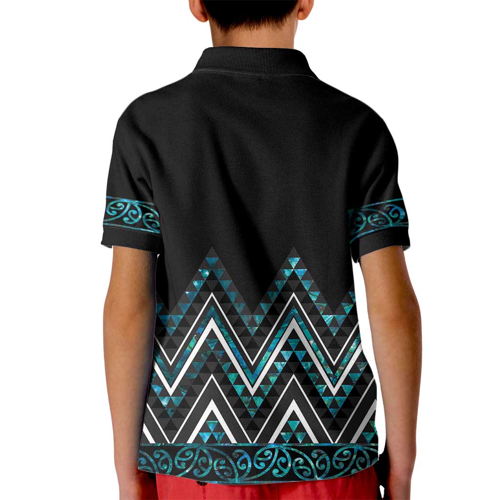Paua Shell Aotearoa Mangopare Kowhaiwhai and Niho Taniwha Kid Polo Shirt Maori New Zealand