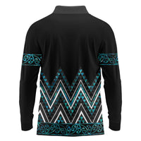 Paua Shell Aotearoa Mangopare Kowhaiwhai and Niho Taniwha Long Sleeve Polo Shirt Maori New Zealand