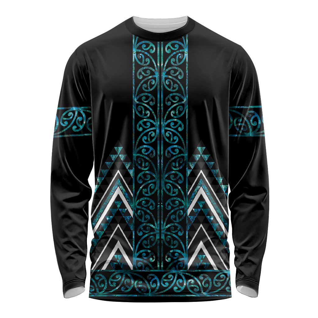 Paua Shell Aotearoa Mangopare Kowhaiwhai and Niho Taniwha Long Sleeve Shirt Maori New Zealand