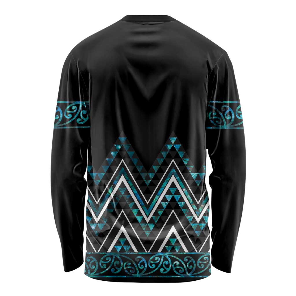 Paua Shell Aotearoa Mangopare Kowhaiwhai and Niho Taniwha Long Sleeve Shirt Maori New Zealand
