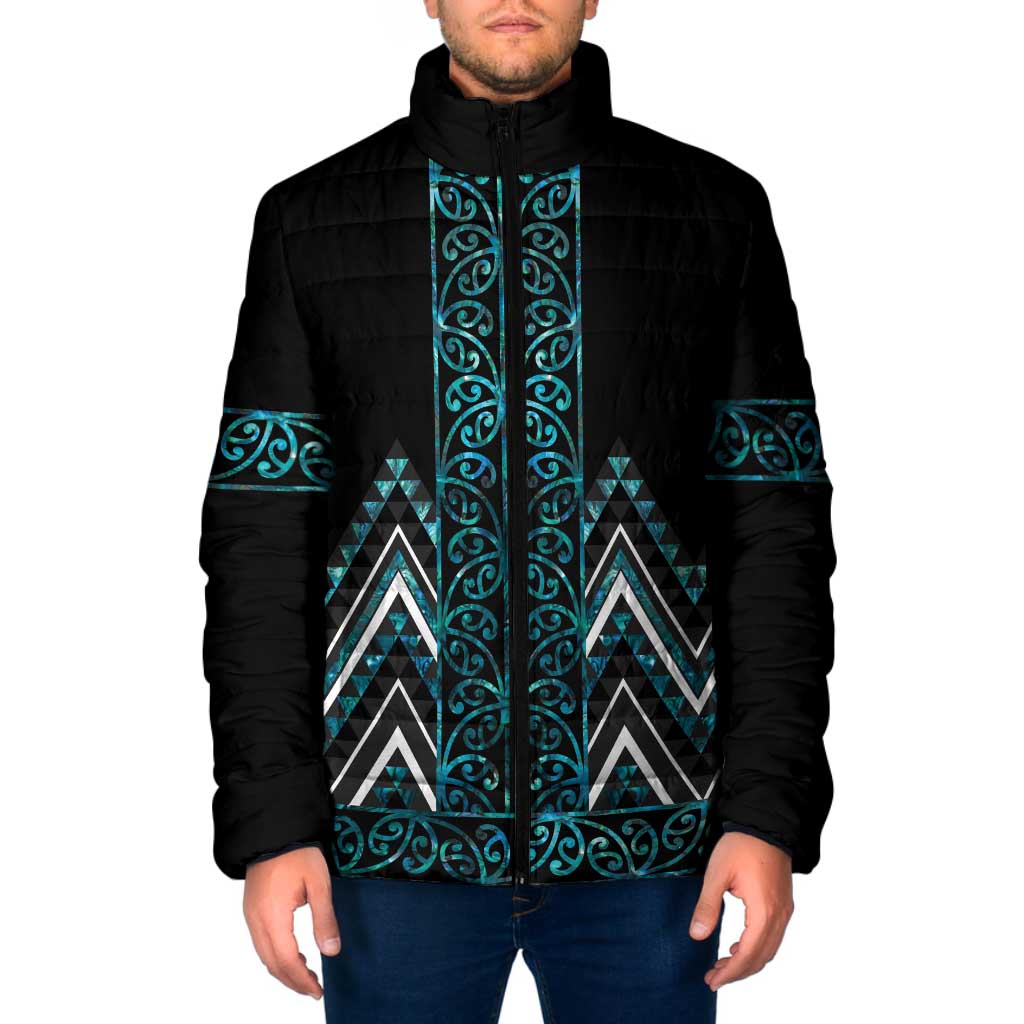 Paua Shell Aotearoa Mangopare Kowhaiwhai Niho Taniwha Padded Jacket Maori New Zealand - Polynesian Pride