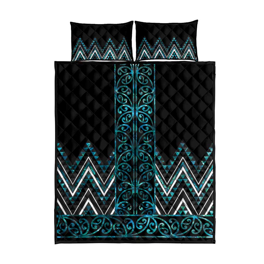 Paua Shell Aotearoa Mangopare Kowhaiwhai and Niho Taniwha Quilt Bed Set Maori New Zealand