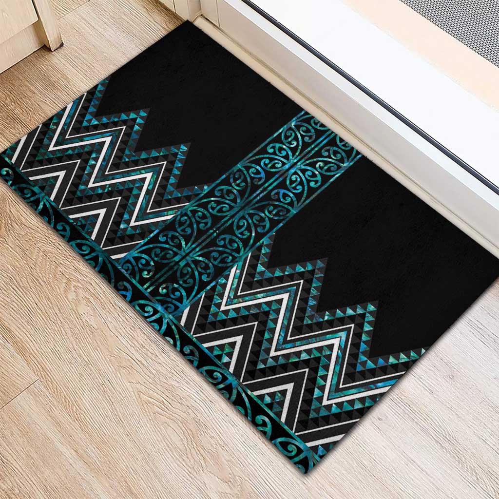 Paua Shell Aotearoa Mangopare Kowhaiwhai and Niho Taniwha Rubber Doormat Maori New Zealand