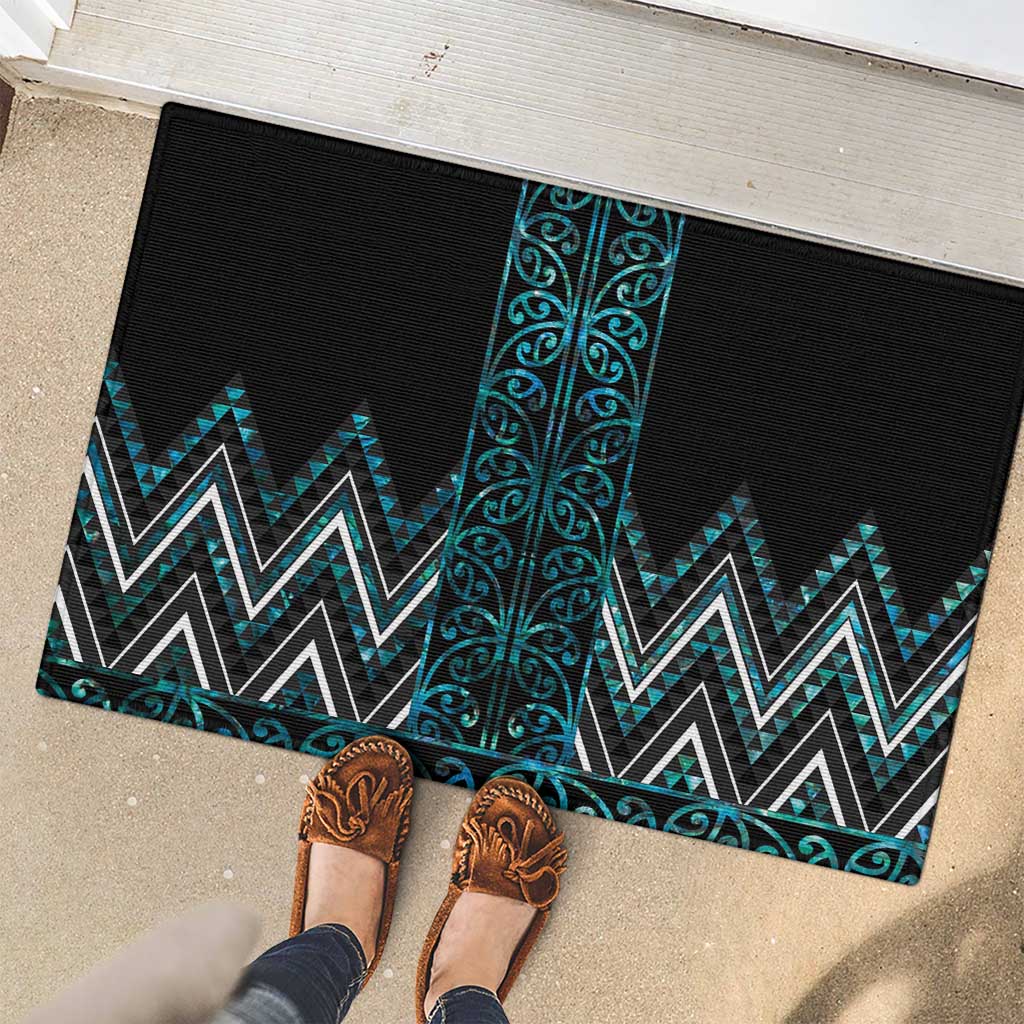 Paua Shell Aotearoa Mangopare Kowhaiwhai and Niho Taniwha Rubber Doormat Maori New Zealand