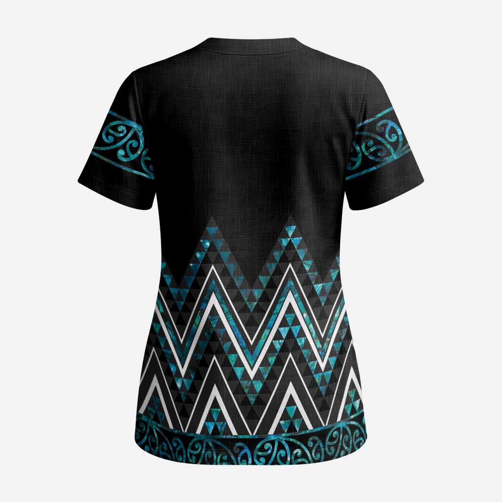 Paua Shell Aotearoa Mangopare Kowhaiwhai and Niho Taniwha Scrub Top Maori New Zealand - Polynesian Pride