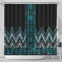 Paua Shell Aotearoa Mangopare Kowhaiwhai and Niho Taniwha Shower Curtain Maori New Zealand