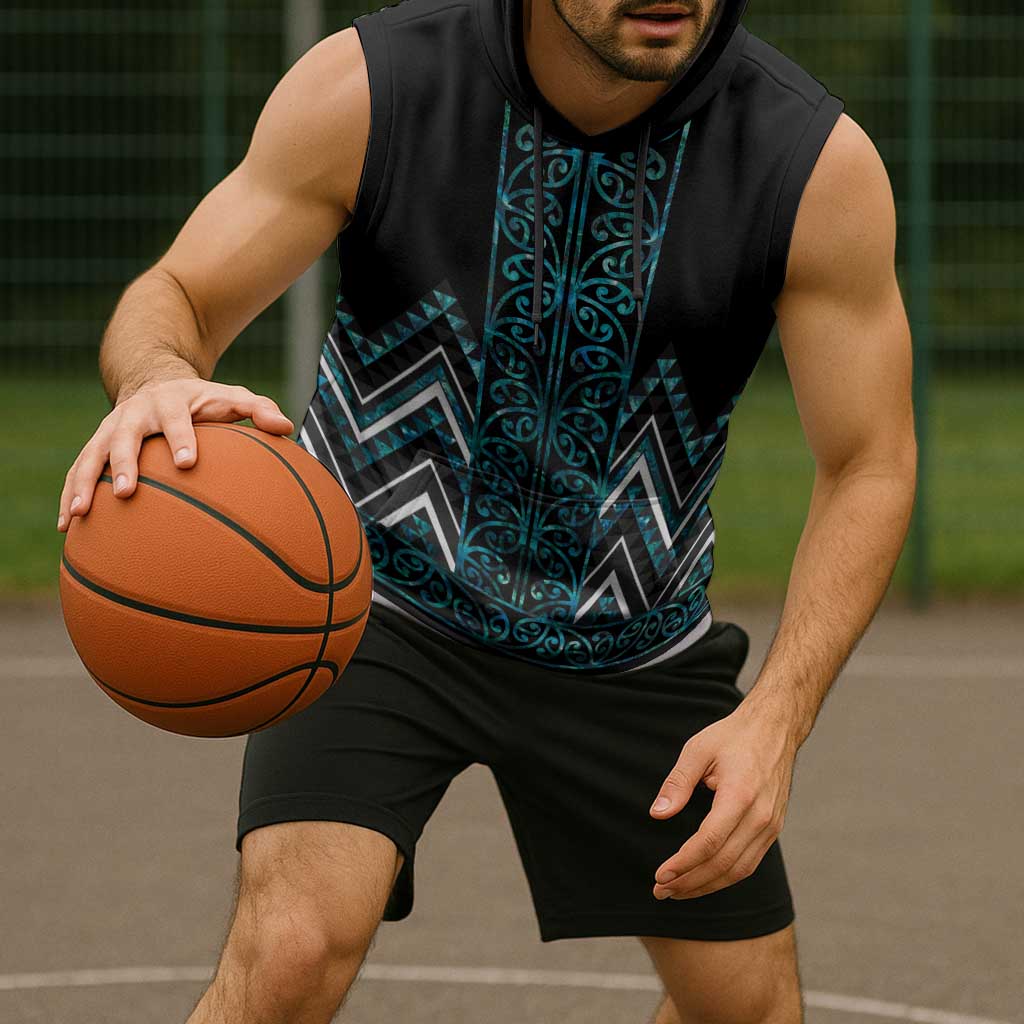 Paua Shell Aotearoa Mangopare Kowhaiwhai Niho Taniwha Sleeveless Hoodie Maori New Zealand - Polynesian Pride