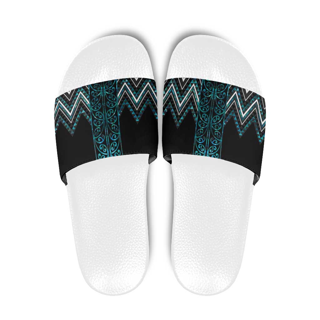 Paua Shell Aotearoa Mangopare Kowhaiwhai Niho Taniwha Slide Sandals Maori New Zealand - Polynesian Pride