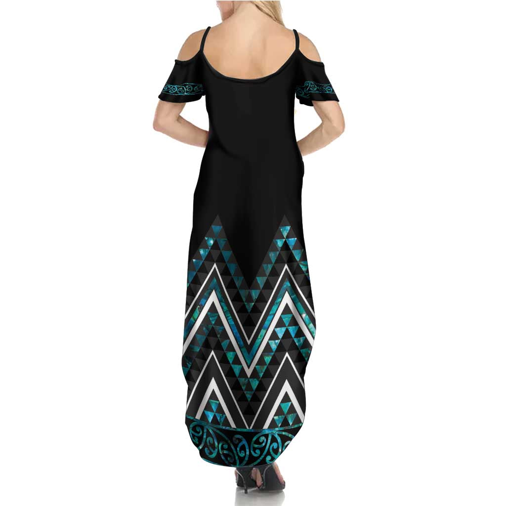 Paua Shell Aotearoa Mangopare Kowhaiwhai and Niho Taniwha Summer Maxi Dress Maori New Zealand